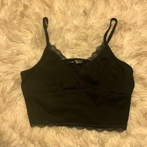 black crop top with lace trim